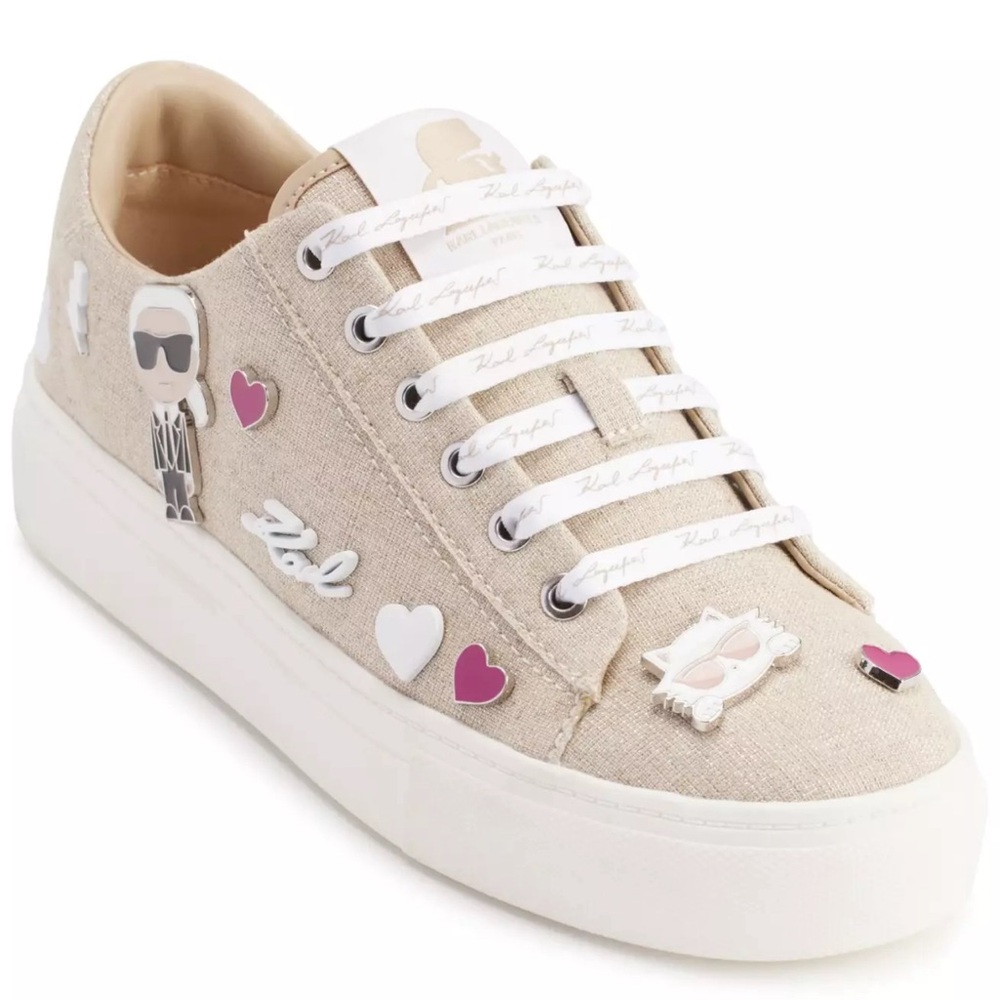 Karl Lagerfeld Beige Sneakers with Heart Accents